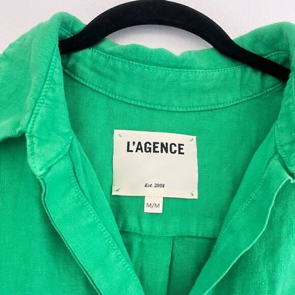 L'agence Cameron Green Belted Linen Long Shirt Dress Medium - Picture 7 of 15